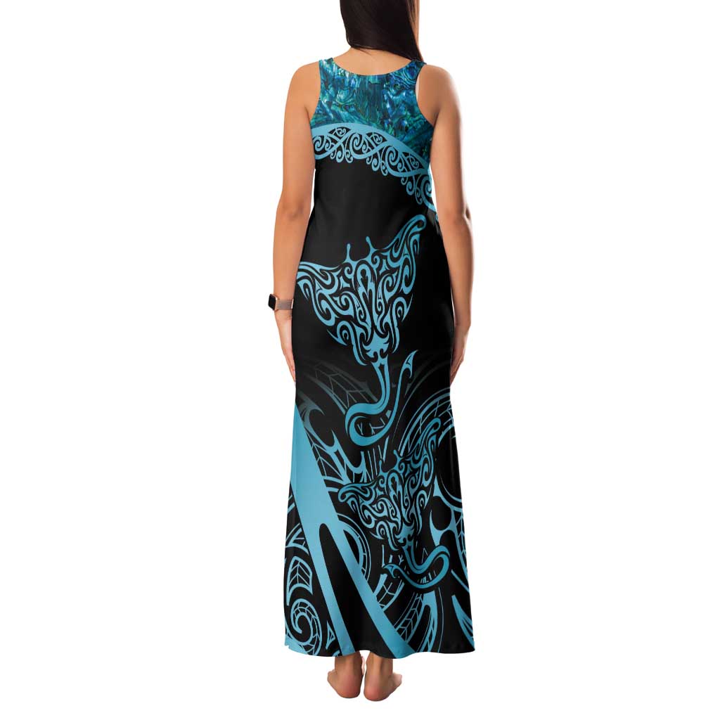New Zealand Stingray Tank Maxi Dress Aotearoa Whai With Maori Paua Shell LT14 - Polynesian Pride