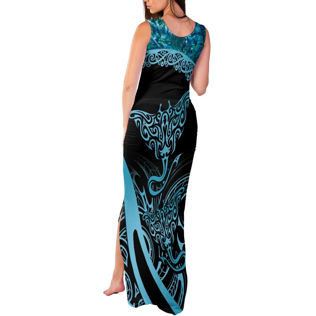 New Zealand Stingray Tank Maxi Dress Aotearoa Whai With Maori Paua Shell LT14 - Polynesian Pride