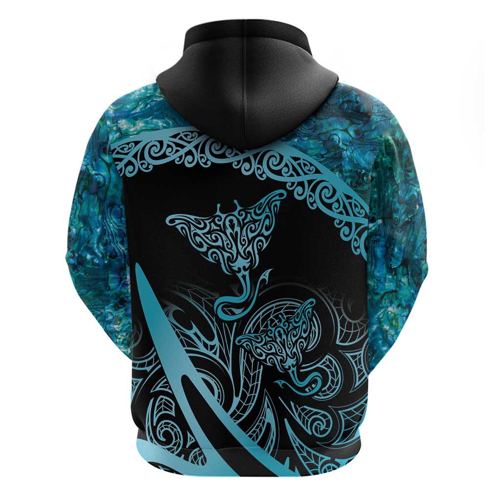 New Zealand Stingray Zip Hoodie Aotearoa Whai With Maori Paua Shell LT14 - Polynesian Pride