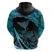 New Zealand Stingray Zip Hoodie Aotearoa Whai With Maori Paua Shell LT14 - Polynesian Pride