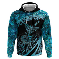 New Zealand Stingray Zip Hoodie Aotearoa Whai With Maori Paua Shell LT14 Pullover Hoodie Turquoise - Polynesian Pride
