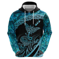 New Zealand Stingray Zip Hoodie Aotearoa Whai With Maori Paua Shell LT14 - Polynesian Pride