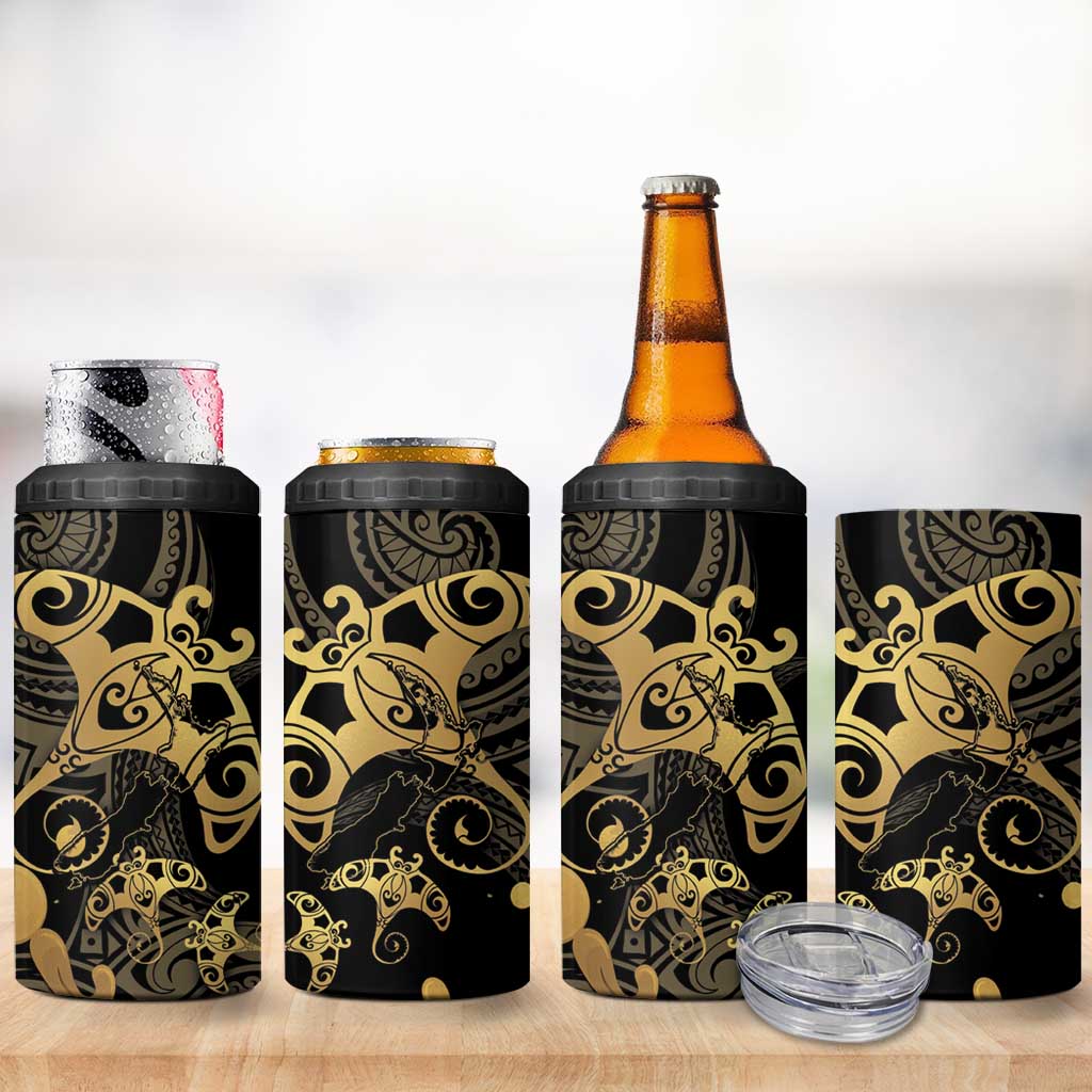 Black And Gold Aotearoa Whai Can Cooler Tumbler NZ Stingrays Maori Curves Style
