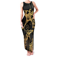 Black And Gold Aotearoa Whai Family Matching Tank Maxi Dress and Hawaiian Shirt NZ Stingrays Maori Curves Style