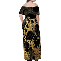 Black And Gold Aotearoa Whai Off Shoulder Maxi Dress NZ Stingrays Maor -  Polynesian Pride