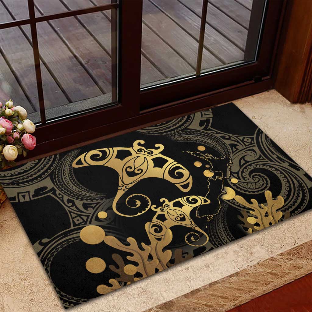 Black And Gold Aotearoa Whai Rubber Doormat NZ Stingrays Maori Curves Style LT14 - Polynesian Pride