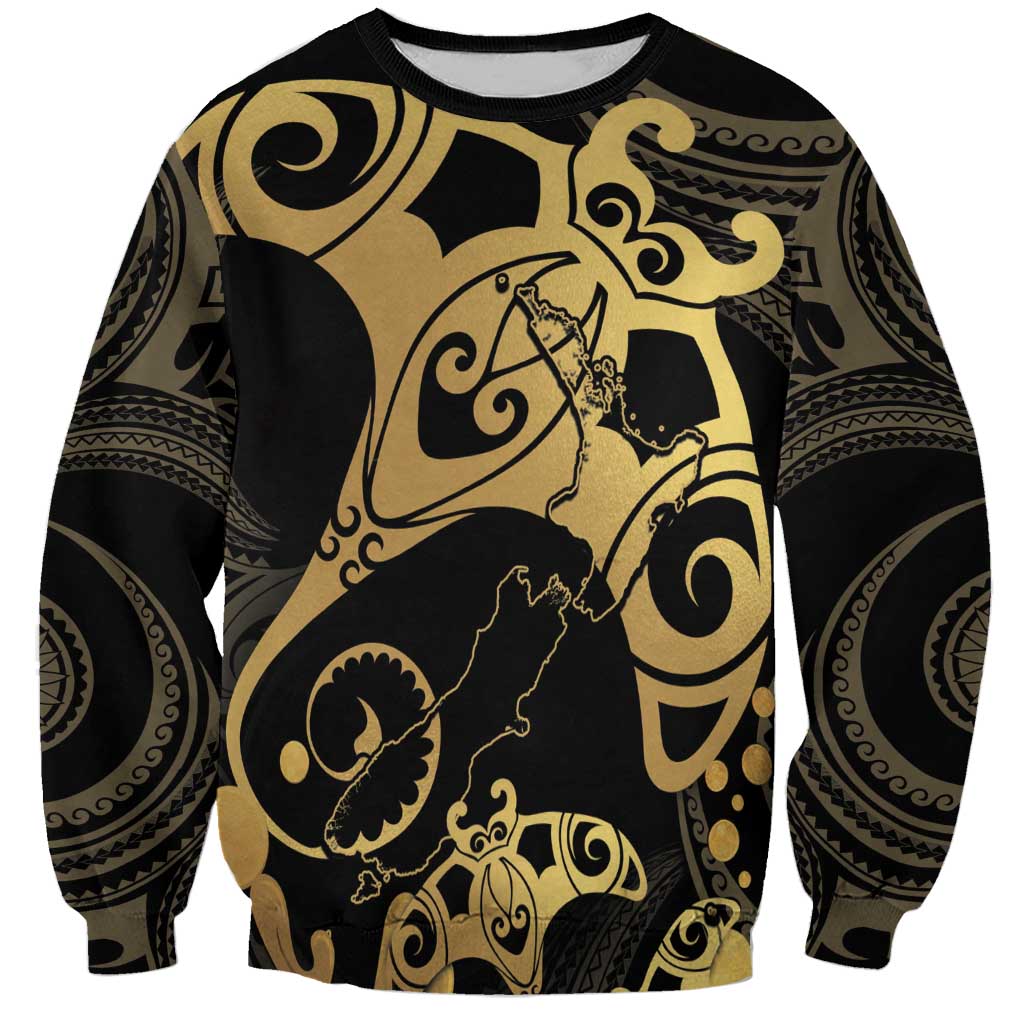 Black And Gold Aotearoa Whai Sweatshirt NZ Stingrays Maori Curves Style