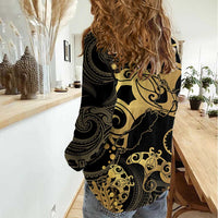 Black And Gold Aotearoa Whai Women Casual Shirt NZ Stingrays Maori Curves Style