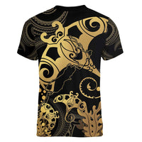 Black And Gold Aotearoa Whai Women V-Neck T-Shirt NZ Stingrays Maori Curves Style