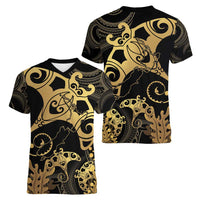 Black And Gold Aotearoa Whai Women V-Neck T-Shirt NZ Stingrays Maori Curves Style