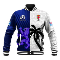 Fiji And Scotland Rugby Baseball Jacket Fijian Tapa Pattern With Thistle LT14 Unisex Blue - Polynesian Pride