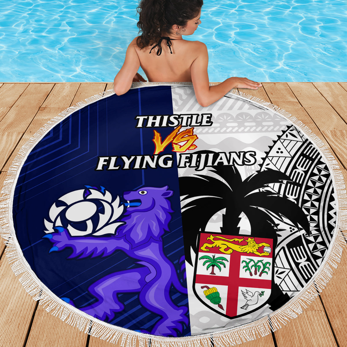 Fiji And Scotland Rugby Beach Blanket Fijian Tapa Pattern With Thistle LT14 - Wonder Print Shop