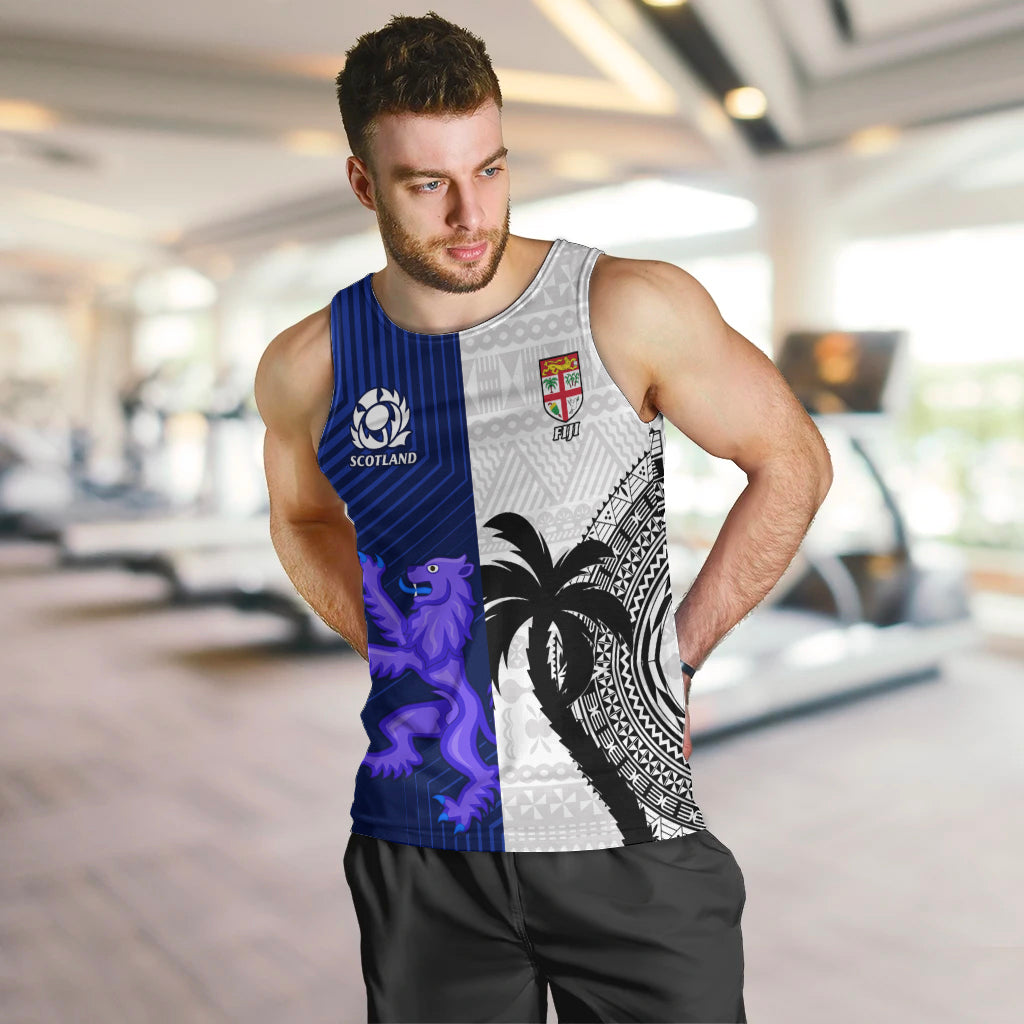 Fiji And Scotland Rugby Men Tank Top Fijian Tapa Pattern With Thistle LT14 - Polynesian Pride