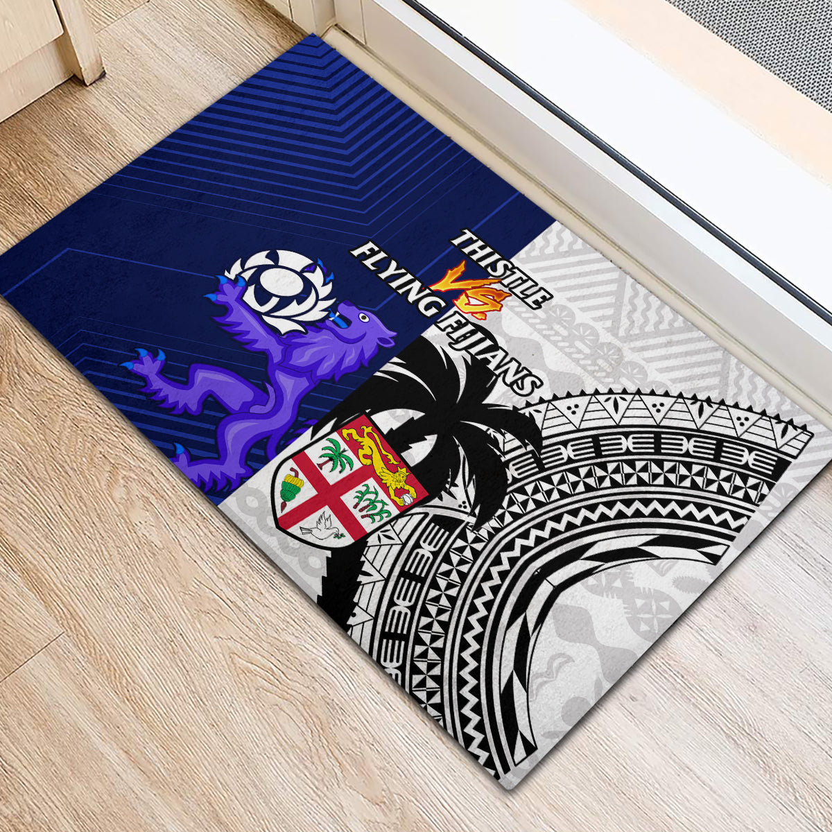 Fiji And Scotland Rugby Rubber Doormat Fijian Tapa Pattern With Thistle LT14 - Polynesian Pride