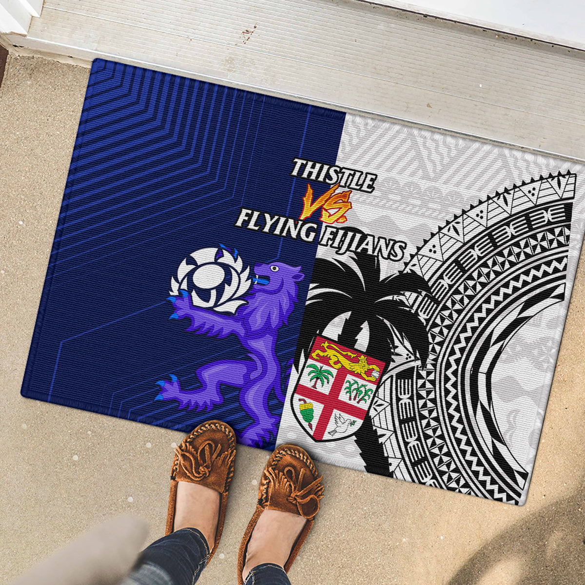 Fiji And Scotland Rugby Rubber Doormat Fijian Tapa Pattern With Thistle LT14 - Polynesian Pride