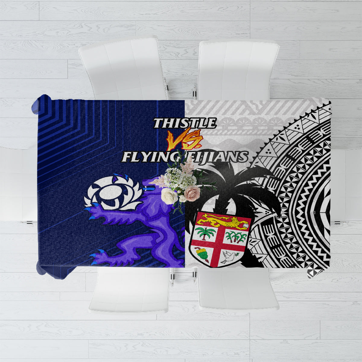 Fiji And Scotland Rugby Tablecloth Fijian Tapa Pattern With Thistle LT14 Blue - Polynesian Pride