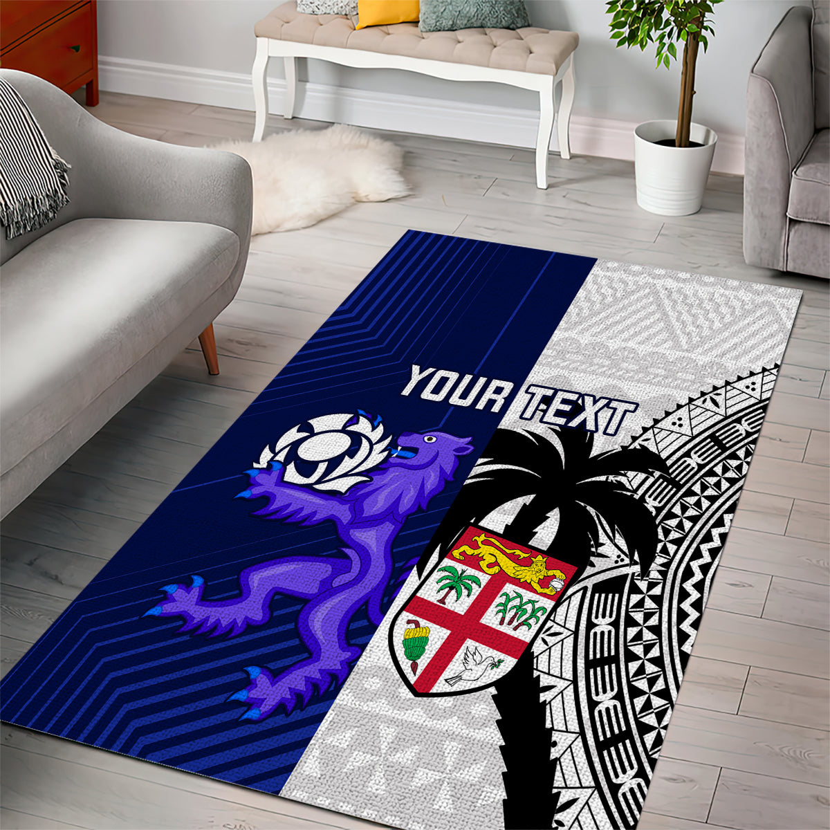 Custom Fiji And Scotland Rugby Area Rug Fijian Tapa Pattern With Thistle LT14 - Polynesian Pride