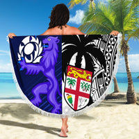 Custom Fiji And Scotland Rugby Beach Blanket Fijian Tapa Pattern With Thistle LT14 - Wonder Print Shop