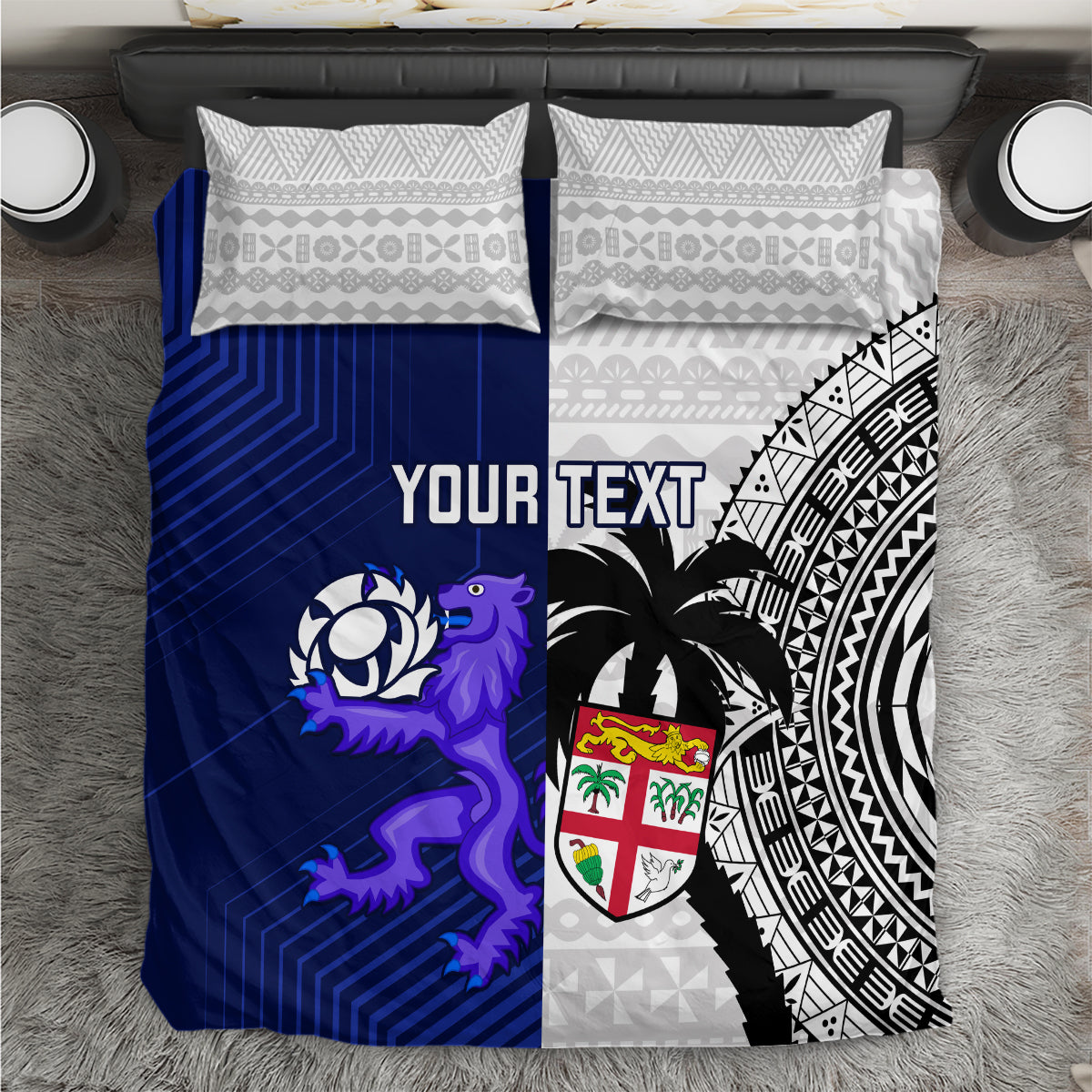 Custom Fiji And Scotland Rugby Bedding Set Fijian Tapa Pattern With Thistle LT14 Blue - Polynesian Pride