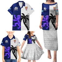 Custom Fiji And Scotland Rugby Family Matching Puletasi Dress and Hawaiian Shirt Fijian Tapa Pattern With Thistle LT14 - Polynesian Pride