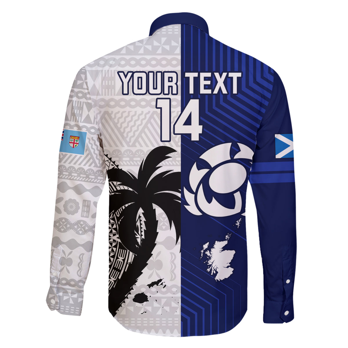 Custom Fiji And Scotland Rugby Family Matching Short Sleeve Bodycon Dress and Hawaiian Shirt Fijian Tapa Pattern With Thistle LT14 - Polynesian Pride