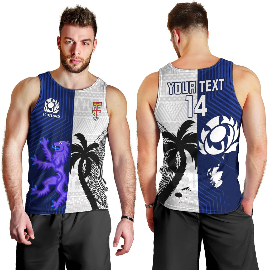 Custom Fiji And Scotland Rugby Men Tank Top Fijian Tapa Pattern With Thistle LT14 - Polynesian Pride