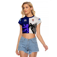 Custom Fiji And Scotland Rugby Raglan Cropped T Shirt Fijian Tapa Pattern With Thistle LT14 Female Blue - Polynesian Pride