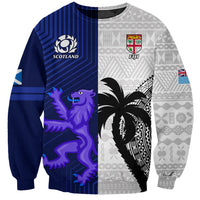 Custom Fiji And Scotland Rugby Sweatshirt Fijian Tapa Pattern With Thistle LT14 Unisex Blue - Polynesian Pride