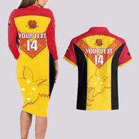 Custom Papua New Guinea Rubgby Couples Matching Long Sleeve Bodycon Dress and Hawaiian Shirt Pacific 2023 Go PNG Kumuls LT14 - Polynesian Pride