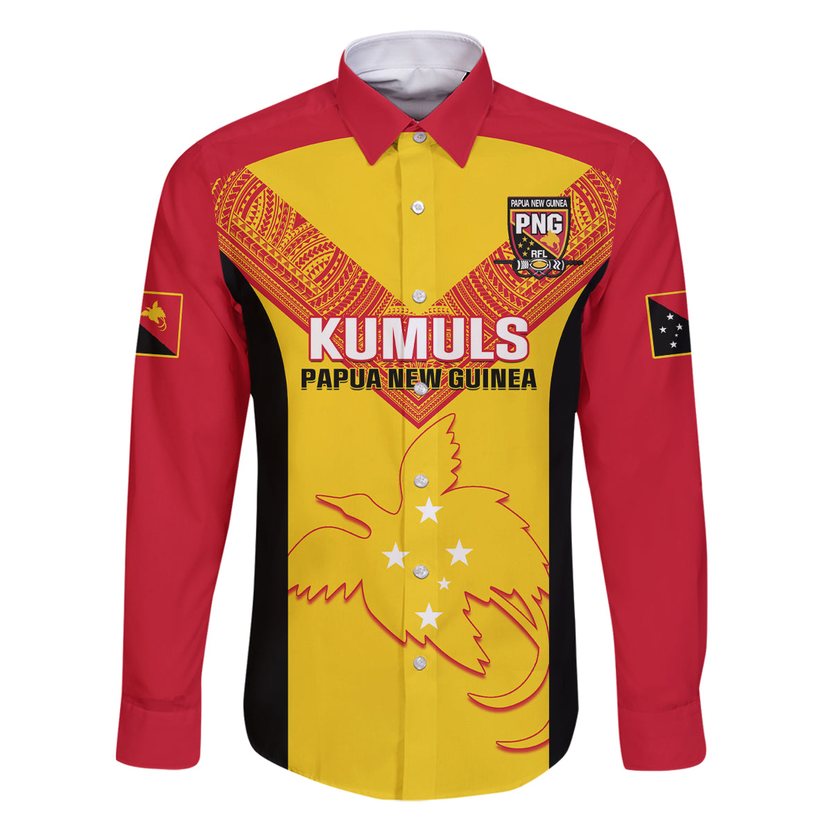 Custom Papua New Guinea Rubgby Family Matching Puletasi Dress and Hawaiian Shirt Pacific 2023 Go PNG Kumuls LT14 Dad's Shirt - Long Sleeve Yellow - Polynesian Pride