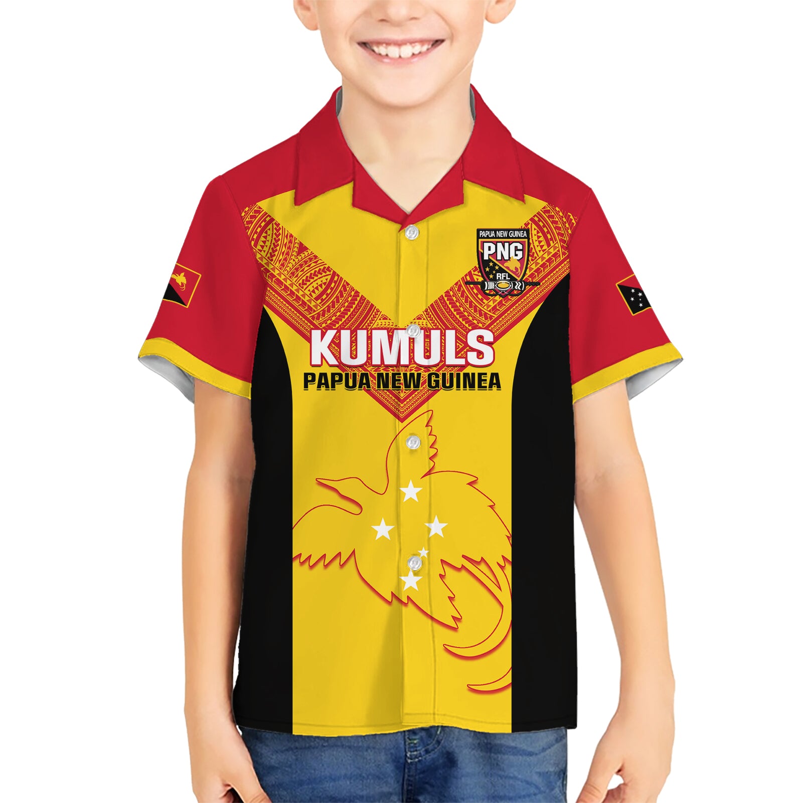 Custom Papua New Guinea Rubgby Kid Hawaiian Shirt Pacific 2023 Go PNG Kumuls LT14 Kid Yellow - Polynesian Pride