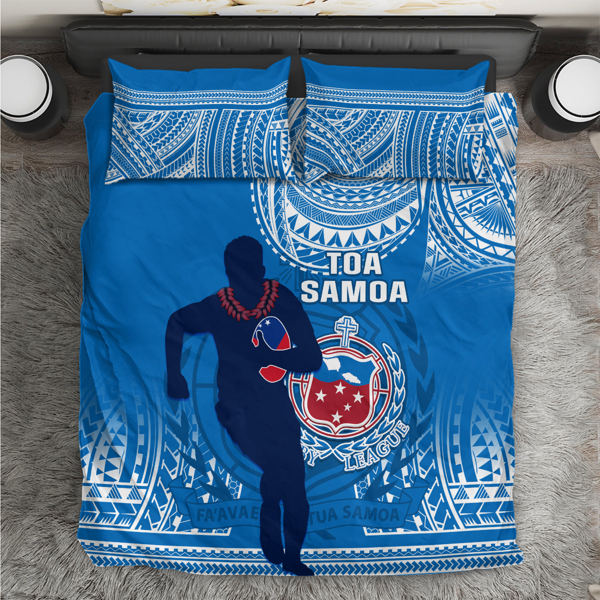 Samoa Rugby Bedding Set Pacific 2023 Go Toa Samoa LT14 Blue - Polynesian Pride
