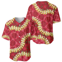 Red Palaka Hawaii Mele Kalikimaka Baseball Jersey Ohia Lehua Monstera Puakenikeni Lei - Polynesian Pride