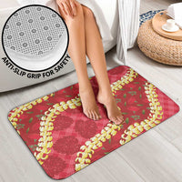 Red Palaka Hawaii Mele Kalikimaka Bathroom Set Ohia Lehua Monstera Puakenikeni Lei - Polynesian Pride