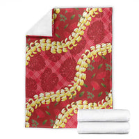Red Palaka Hawaii Mele Kalikimaka Blanket Ohia Lehua Monstera Puakenikeni Lei - Polynesian Pride