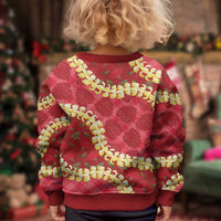 Red Palaka Hawaii Mele Kalikimaka Kid Ugly Christmas Sweater Ohia Lehua Monstera Puakenikeni Lei - Polynesian Pride