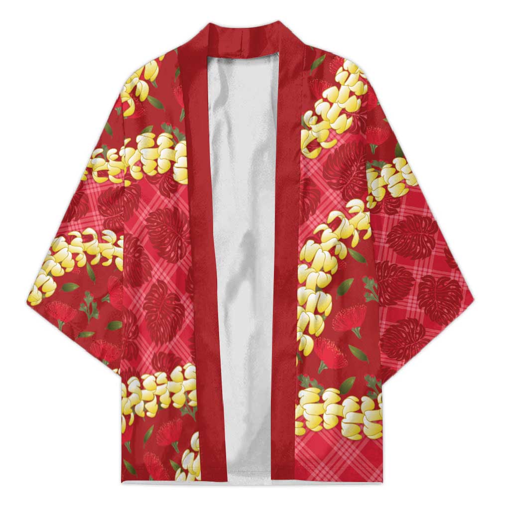Red Palaka Hawaii Mele Kalikimaka Kimono Ohia Lehua Monstera Puakenikeni Lei - Polynesian Pride