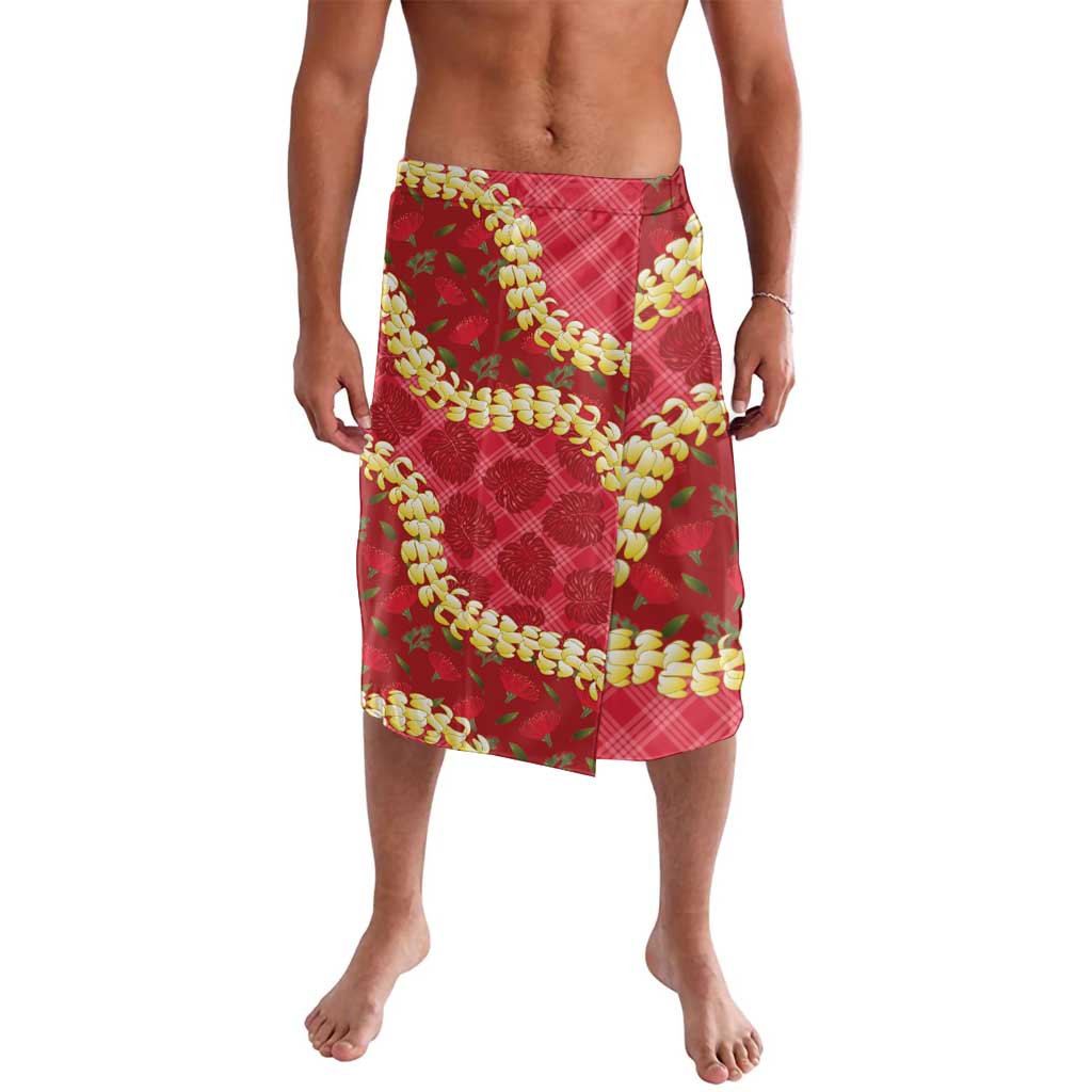 Red Palaka Hawaii Mele Kalikimaka Lavalava Ohia Lehua Monstera Puakenikeni Lei - Polynesian Pride