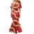 Red Palaka Hawaii Mele Kalikimaka Mermaid Dress Ohia Lehua Monstera Puakenikeni Lei - Polynesian Pride