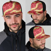Red Palaka Hawaii Mele Kalikimaka Mesh Trucker Cap Ohia Lehua Monstera Puakenikeni Lei - Polynesian Pride