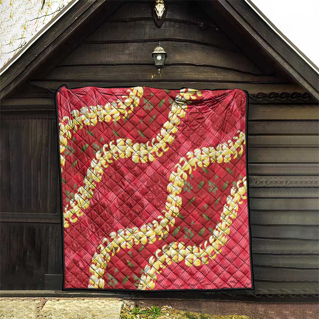 Red Palaka Hawaii Mele Kalikimaka Quilt Ohia Lehua Monstera Puakenikeni Lei - Polynesian Pride