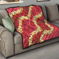 Red Palaka Hawaii Mele Kalikimaka Quilt Ohia Lehua Monstera Puakenikeni Lei - Polynesian Pride