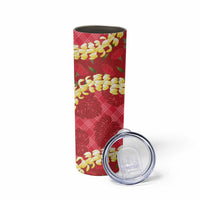 Red Palaka Hawaii Mele Kalikimaka Skinny Tumbler Ohia Lehua Monstera Puakenikeni Lei - Polynesian Pride