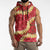 Red Palaka Hawaii Mele Kalikimaka Sleeveless Hoodie Ohia Lehua Monstera Puakenikeni Lei - Polynesian Pride