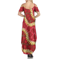 Red Palaka Hawaii Mele Kalikimaka Summer Maxi Dress Ohia Lehua Monstera Puakenikeni Lei - Polynesian Pride