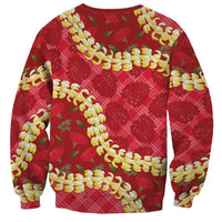 Red Palaka Hawaii Mele Kalikimaka Sweatshirt Ohia Lehua Monstera Puakenikeni Lei - Polynesian Pride