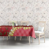 Red Palaka Hawaii Mele Kalikimaka Tablecloth Ohia Lehua Monstera Puakenikeni Lei - Polynesian Pride