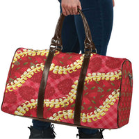 Red Palaka Hawaii Mele Kalikimaka Travel Bag Ohia Lehua Monstera Puakenikeni Lei - Polynesian Pride