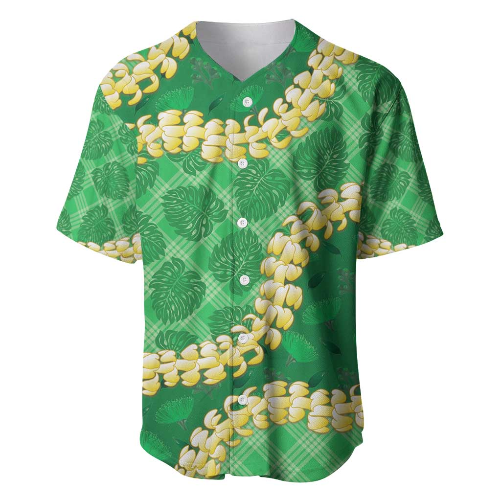 Green Palaka Hawaii Mele Kalikimaka Baseball Jersey Ohia Lehua Monstera Puakenikeni Lei - Polynesian Pride