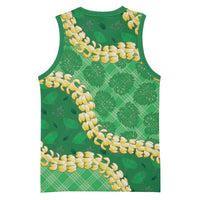 Green Palaka Hawaii Mele Kalikimaka Basketball Jersey Ohia Lehua Monstera Puakenikeni Lei - Polynesian Pride